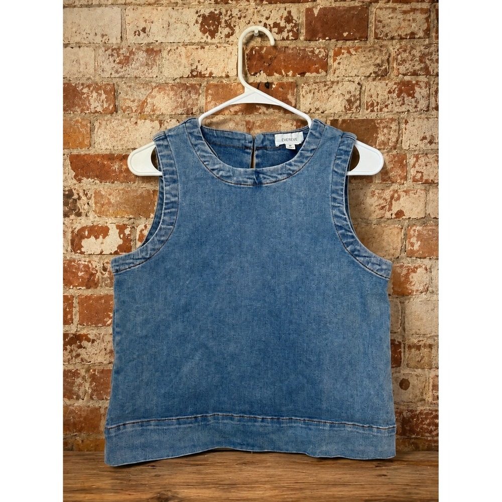 Evereve Denim Sleeveless Tank Top Boxy M Minimalist Costal Layering Boho Western